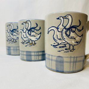 Set of 3 Louisville Pottery Stoneware “Gaggle of Geese” Coffee Mugs